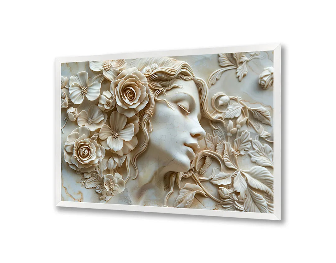 Metall Magnetboard mit hochwertigem Frauengesicht Blumen Relief weiß Design
