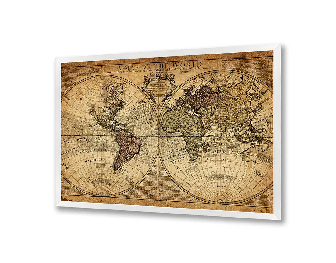 Metall Magnetboard mit hochwertigem Dunkle Vintage Weltkarte Design