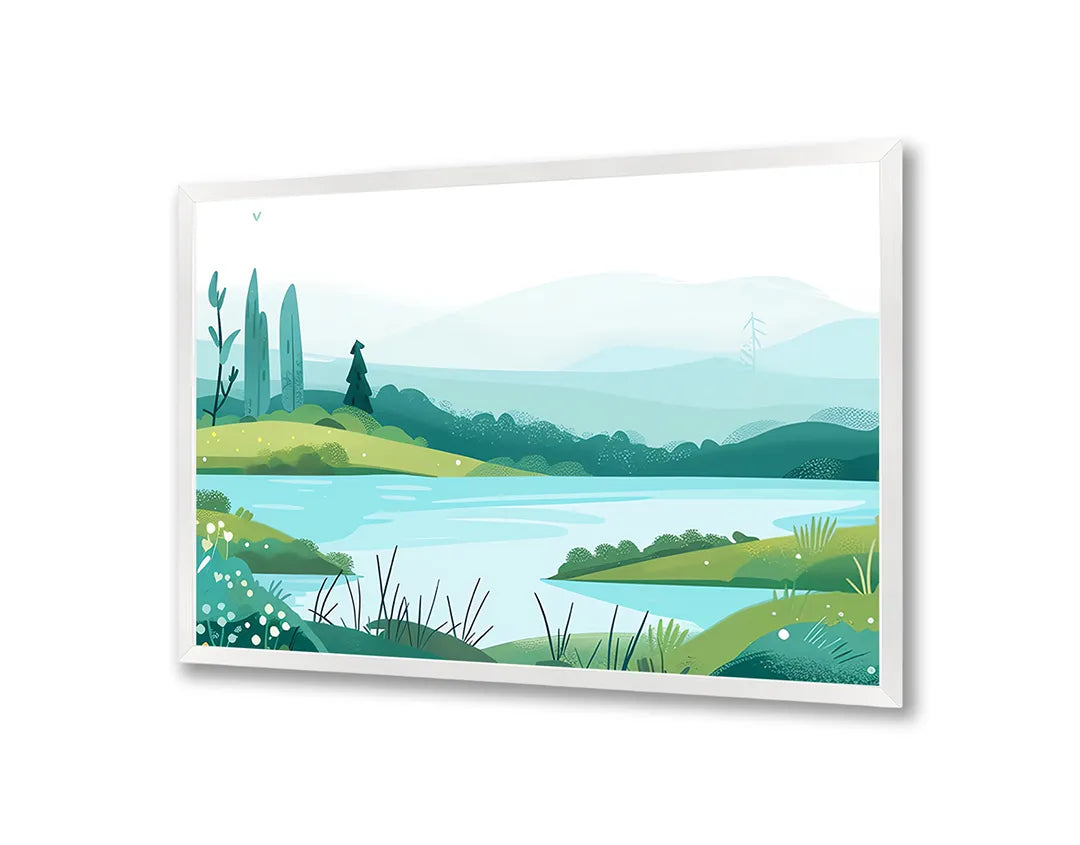 Metall Magnetboard mit hochwertigem Grün Landschaft See Illustration Design