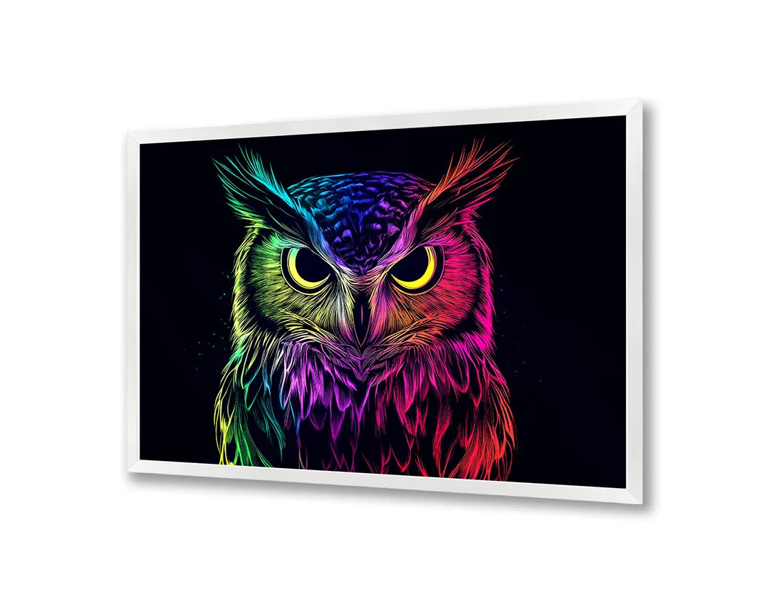 Metall Magnetboard mit hochwertigem Neon Eule schwarz Design