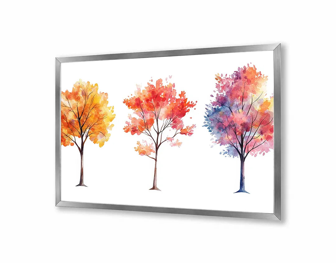 Metall Magnetboard mit hochwertigem Drei Herbstbäume Aquarell Design