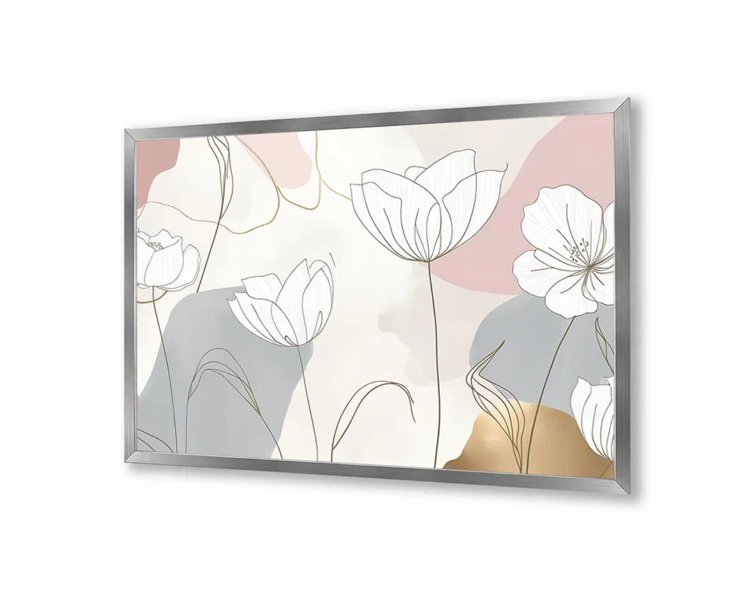 Metall Magnetboard mit hochwertigem Minimalistische Blumen Pastell Design