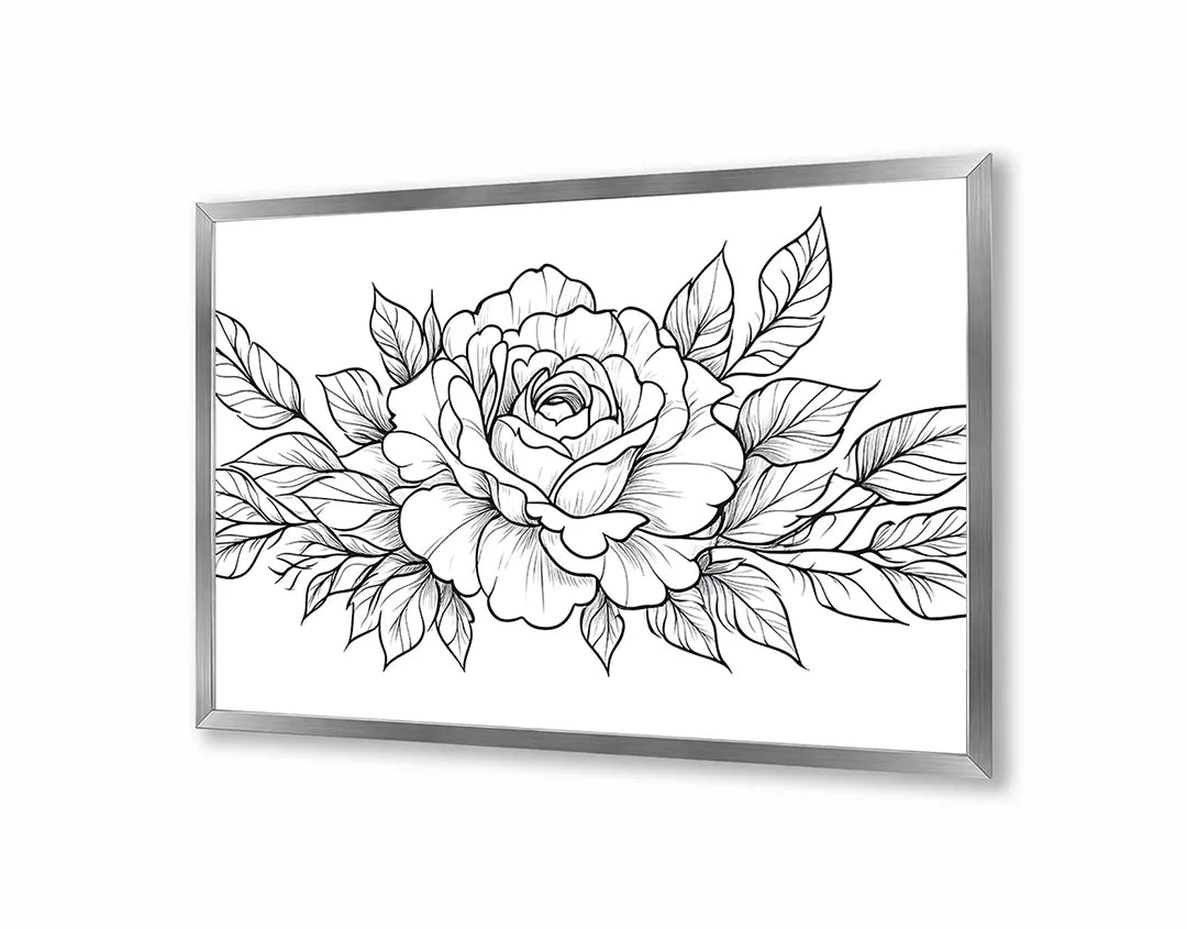 Metall Magnetboard mit hochwertigem Rosenzeichnung schwarz weiß Design