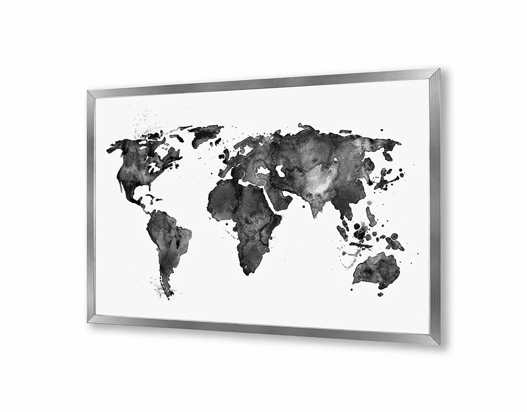 Metall Magnetboard mit hochwertigem Weltkarte In Aquarell Zwart-Wit Design