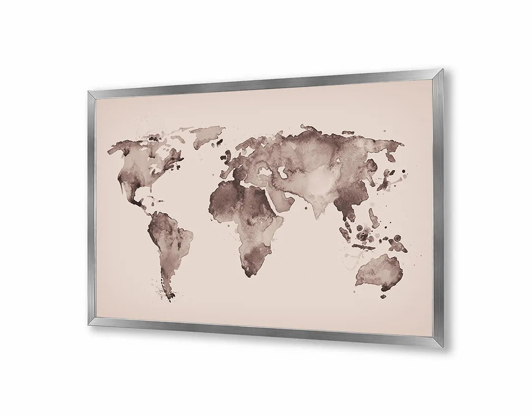 Metall Magnetboard mit hochwertigem Rosa Getinte Vintage Weltkarte Design
