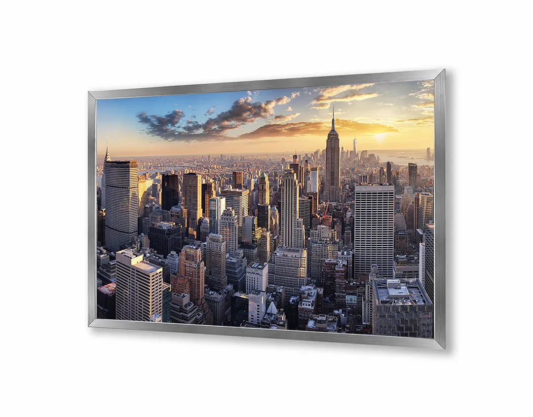 Metall Magnetboard mit hochwertigem New York Skyline Bei Sonnenuntergang Design