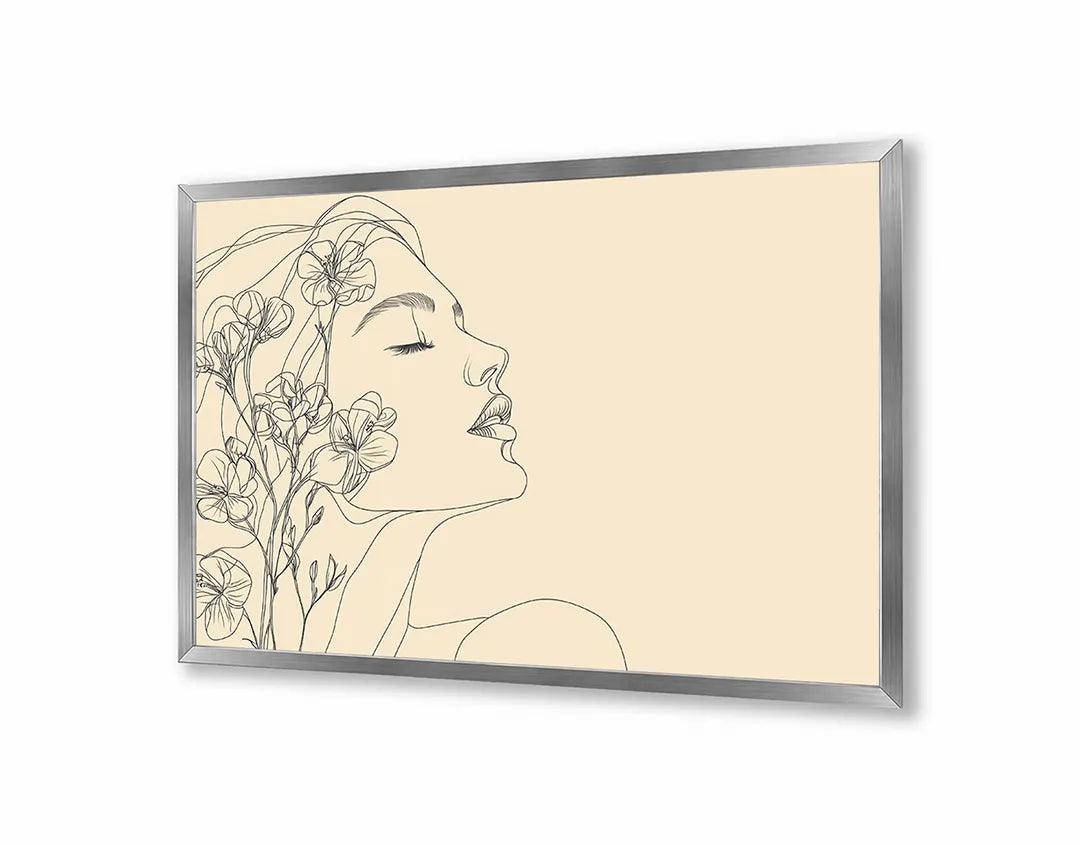 Metall Magnetboard mit hochwertigem Minimalistisch Frauengesicht Blumen Design