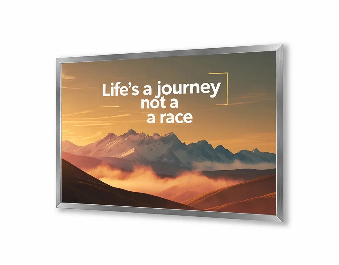 Metall Magnetboard mit hochwertigem Lifes a journey not a race Berge Design