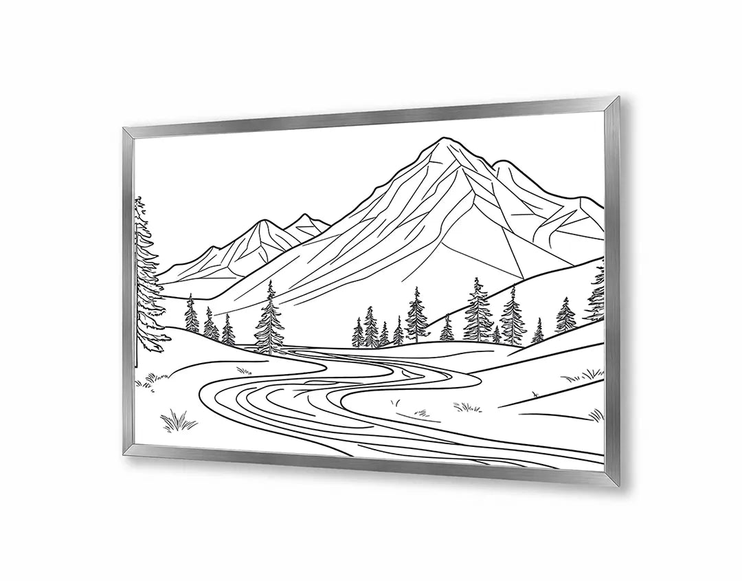 Metall Magnetboard mit hochwertigem Berglandschaft Linienzeichnung Design