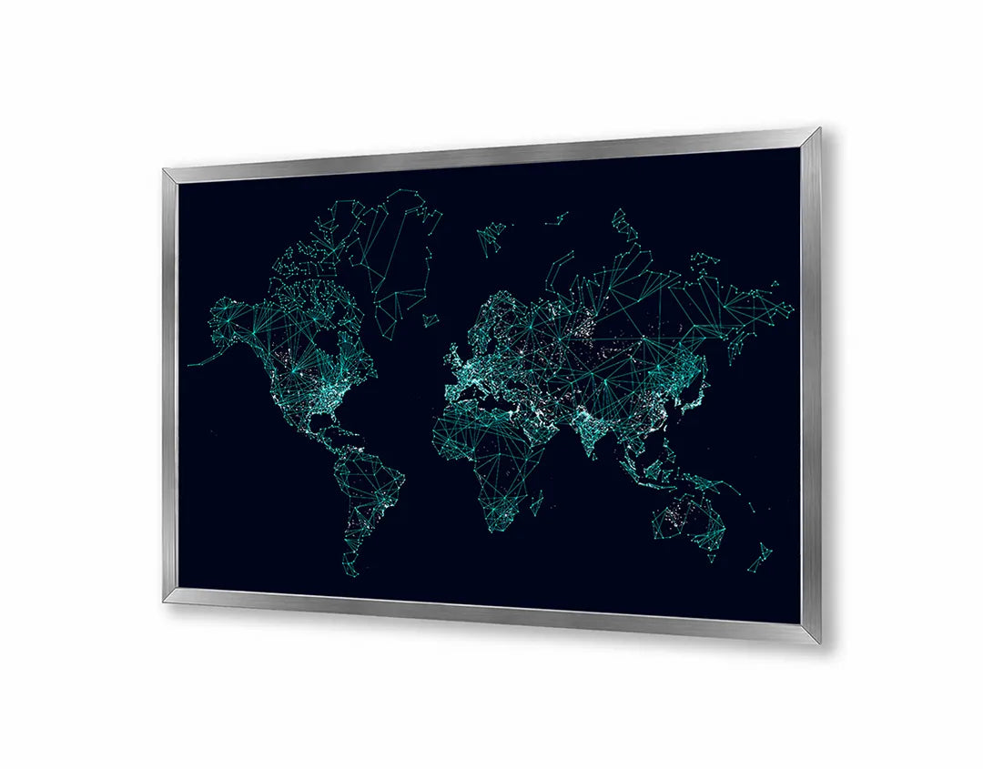 Metall Magnetboard mit hochwertigem Blaue Lichtgevende Weltkarte Stippen Design