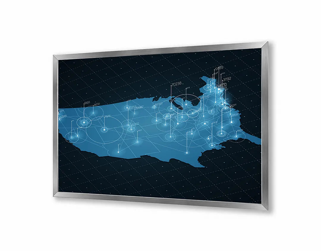 Metall Magnetboard mit hochwertigem Usa Landkarte Mit Lichtnetwerk Design
