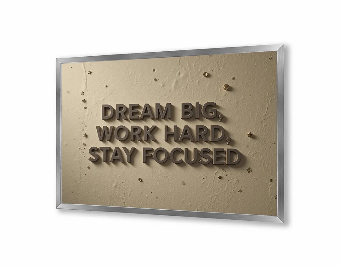 Metall Magnetboard mit hochwertigem Dream big work hard Text Wand Design