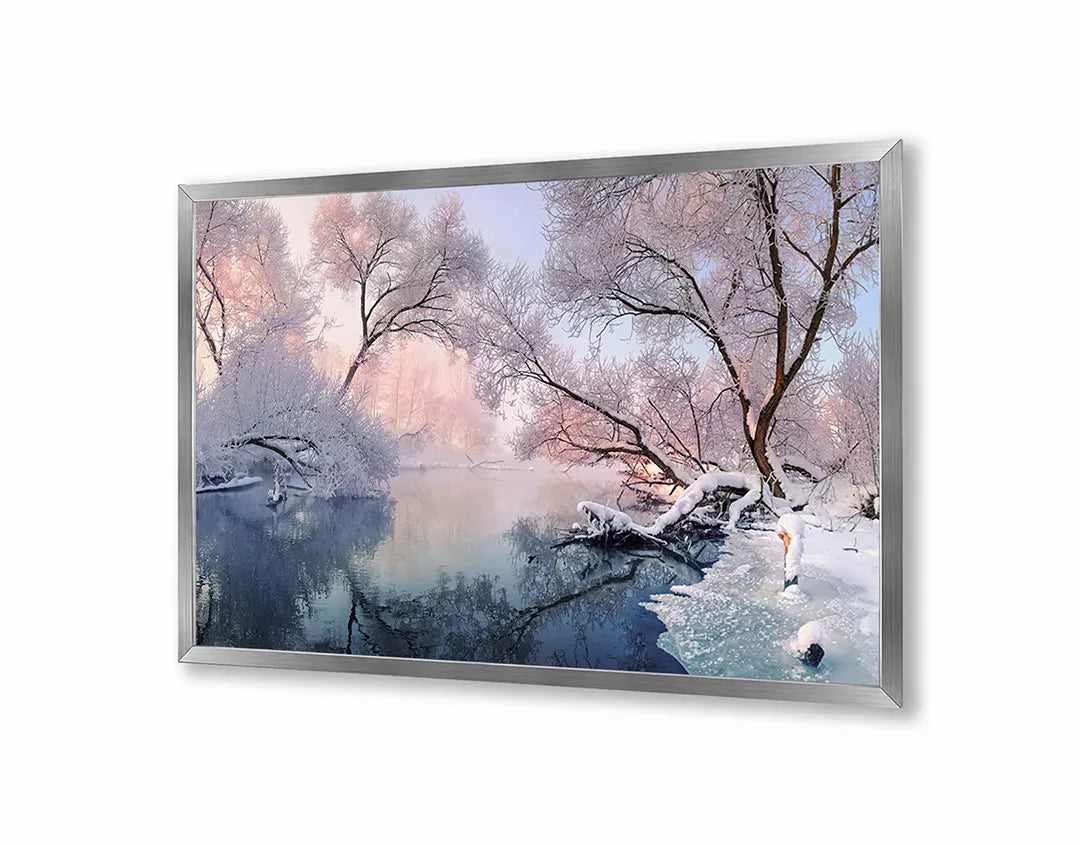 Metall Magnetboard mit hochwertigem Besneeuwd Winterlandschap Mit See Design