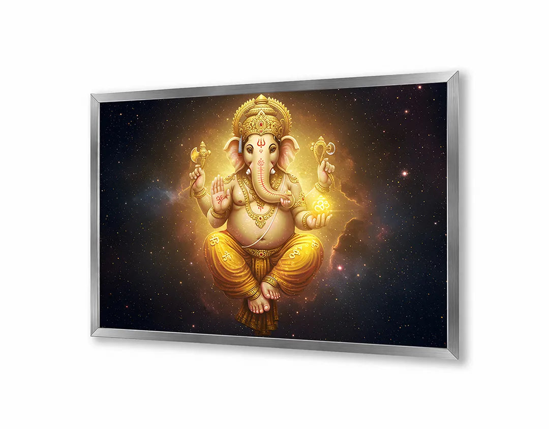 Metall Magnetboard mit hochwertigem Goldene Ganesha Gottheit Strahlen Design