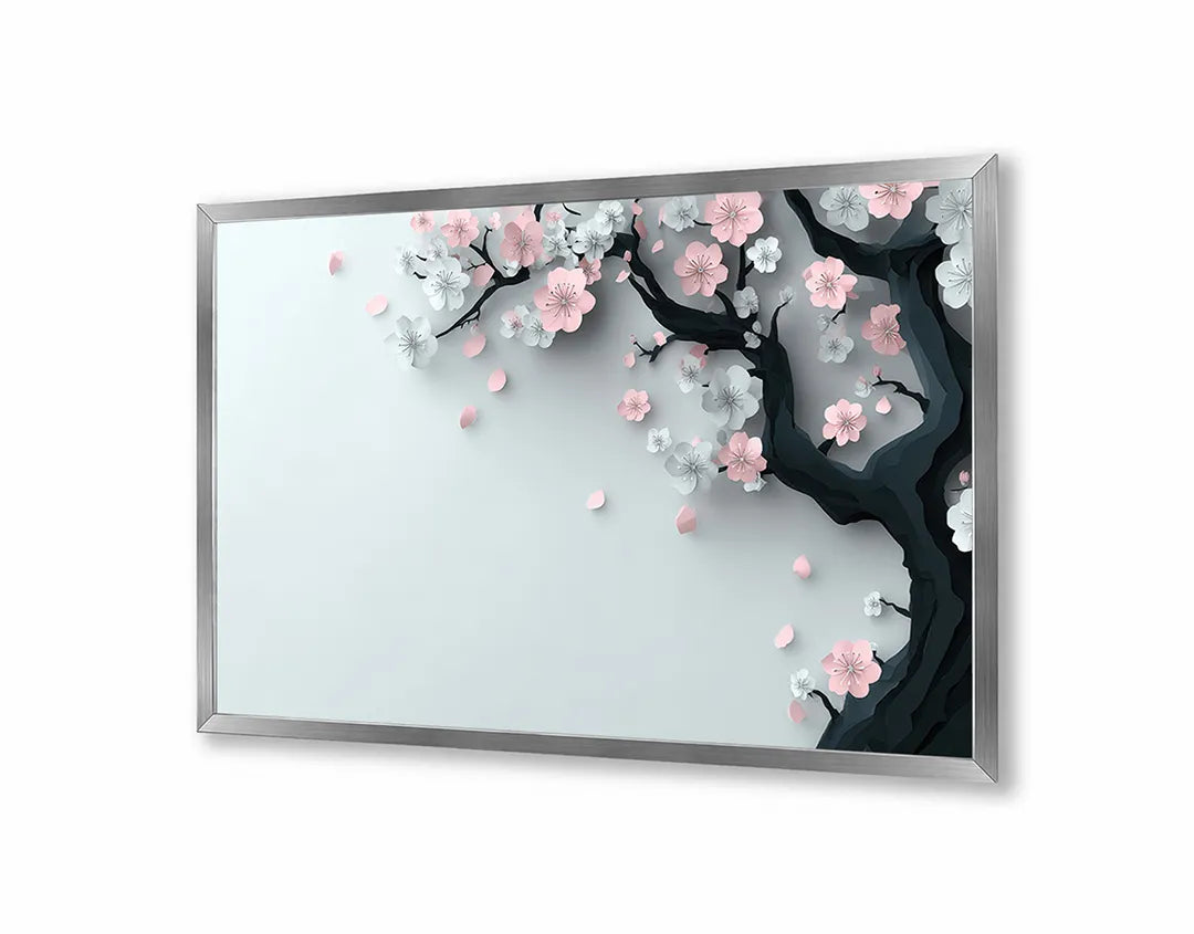 Metall Magnetboard mit hochwertigem Rosa Blüten Ast weich Design