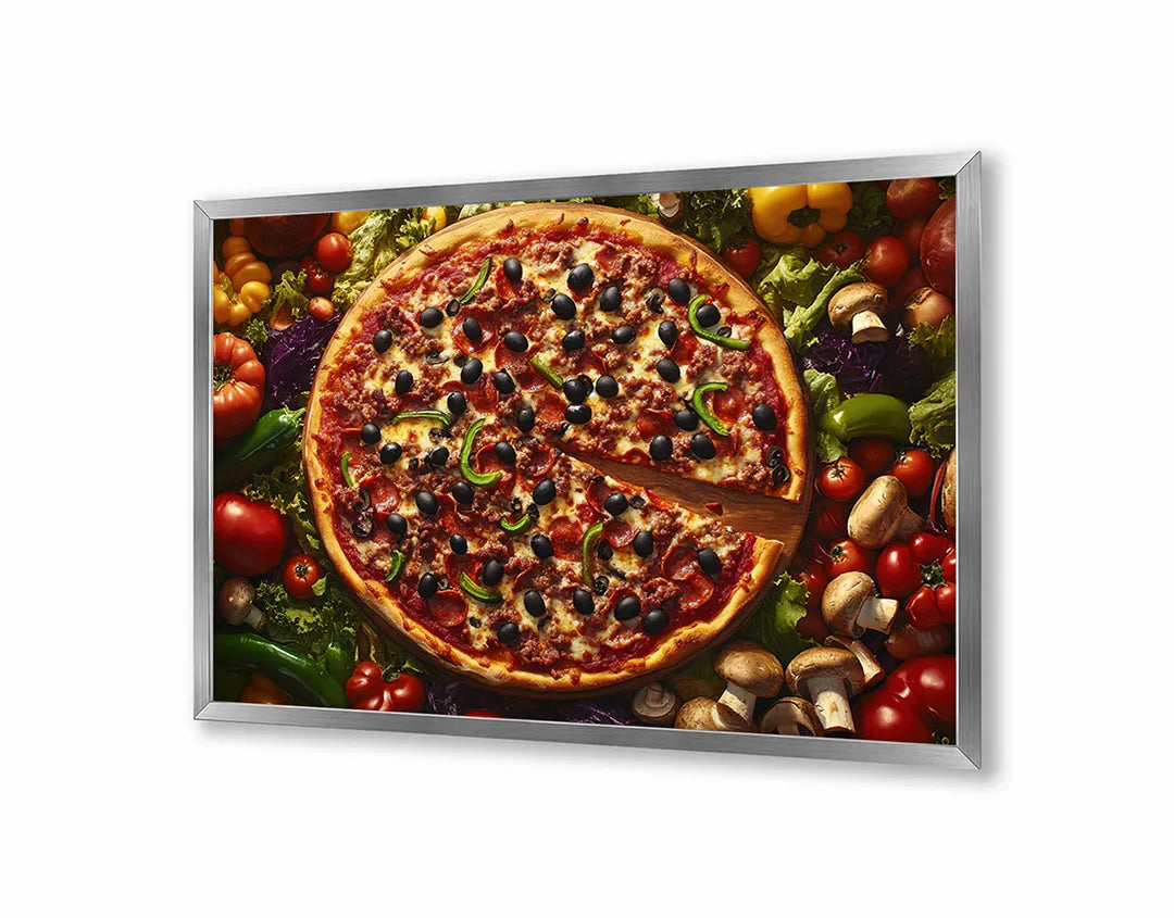 Metall Magnetboard mit hochwertigem Pizza mit Gemüse Draufsicht Design