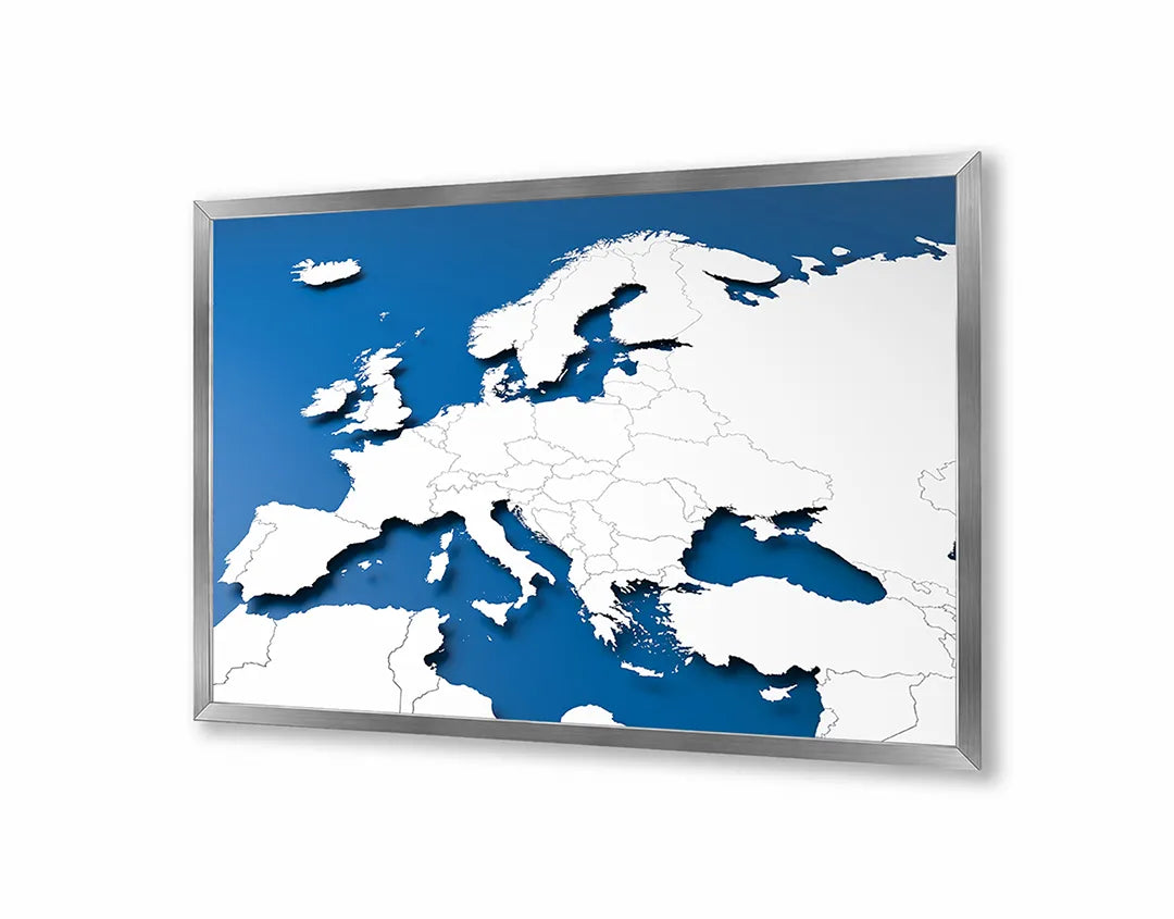 Metall Magnetboard mit hochwertigem Blauw-Witte Europa Karte Design
