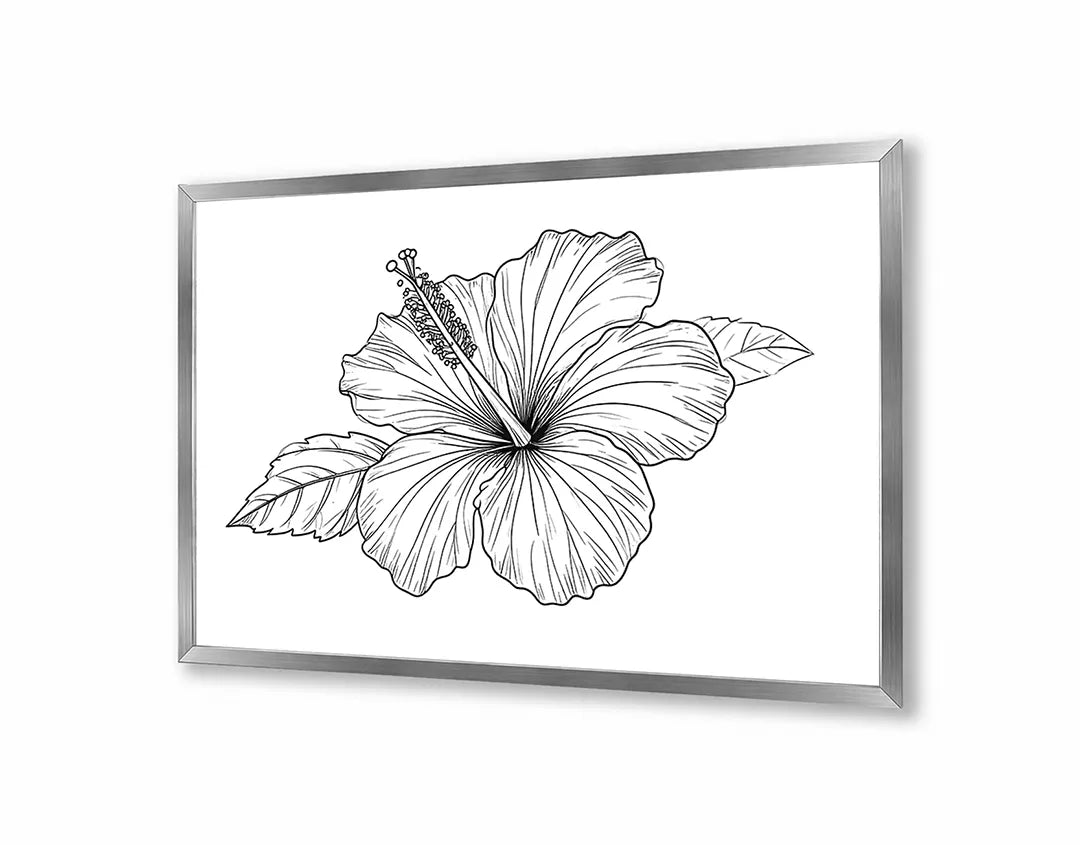 Metall Magnetboard mit hochwertigem Hibiskus Blume Linienzeichnung Design
