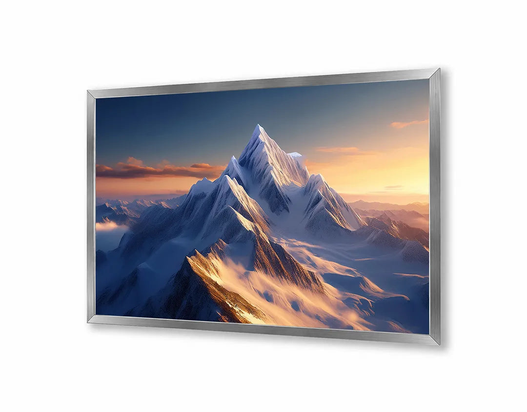 Metall Magnetboard mit hochwertigem Berggipfel Sonnenuntergang Winter Design