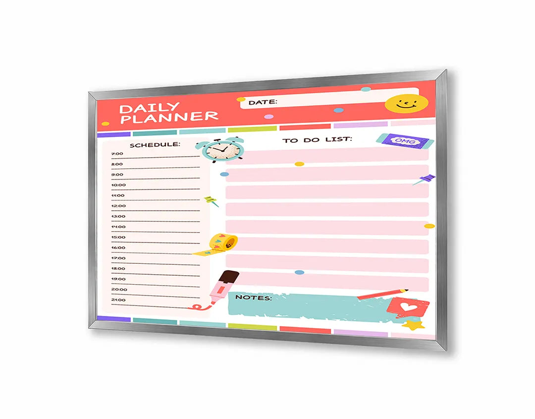 Metall Magnetboard mit hochwertigem Daily Planer rosa Design