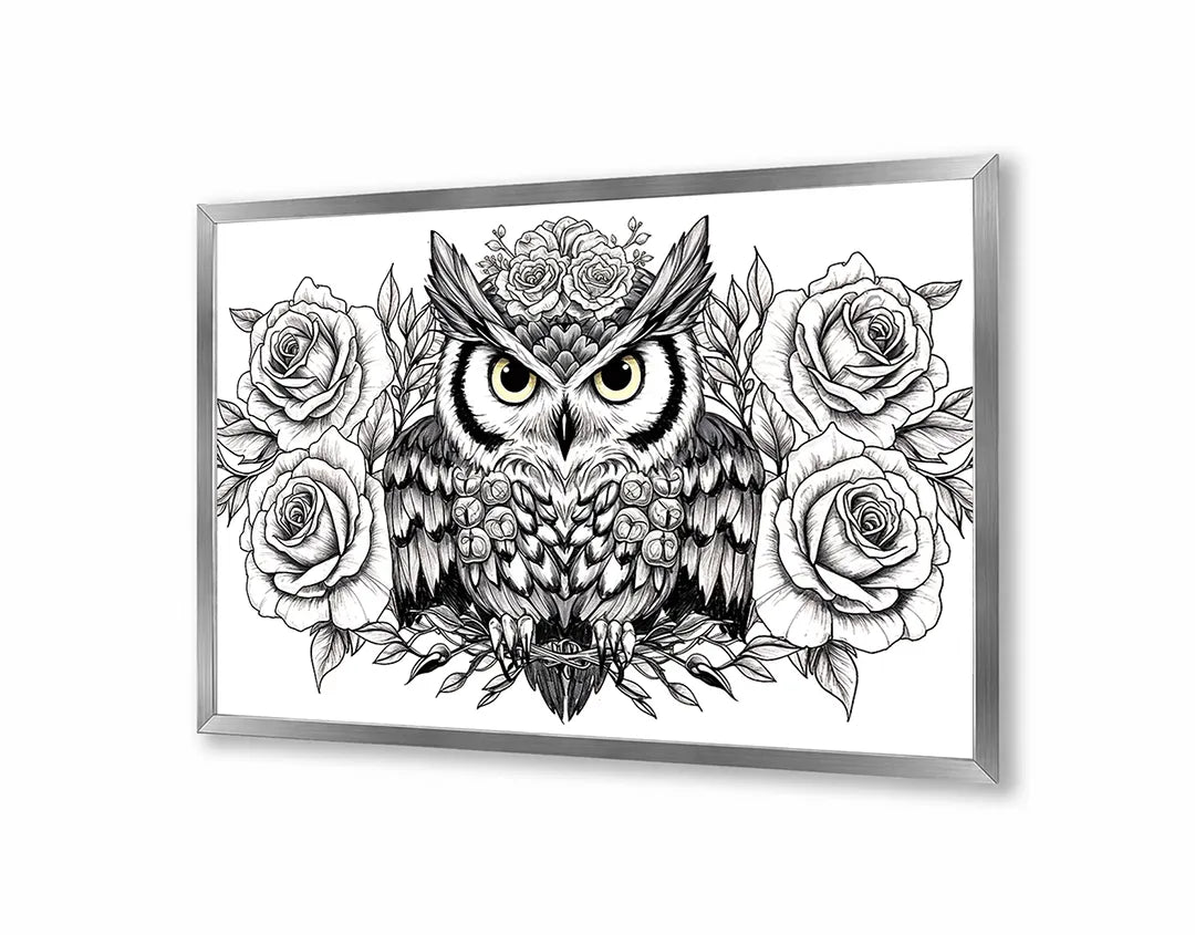 Metall Magnetboard mit hochwertigem Eule Illustration mit Blumen Design