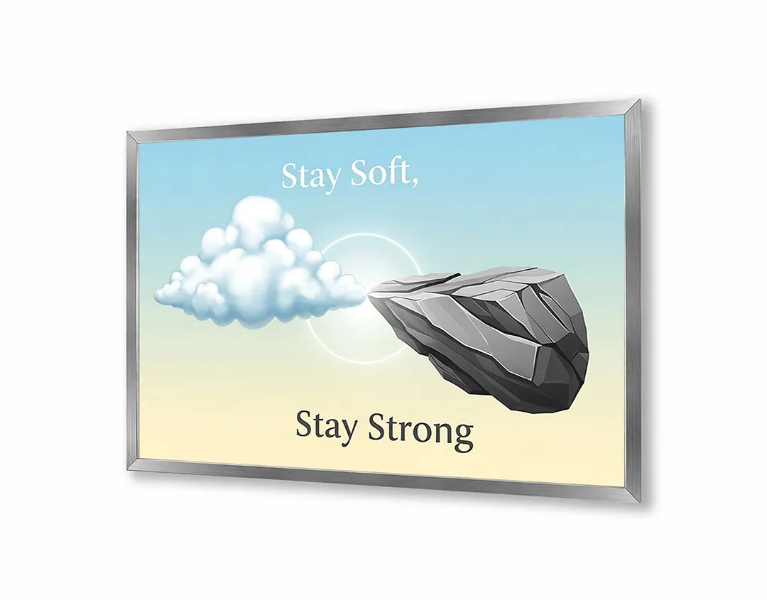 Metall Magnetboard mit hochwertigem Stay soft stay strong Text Stein Design