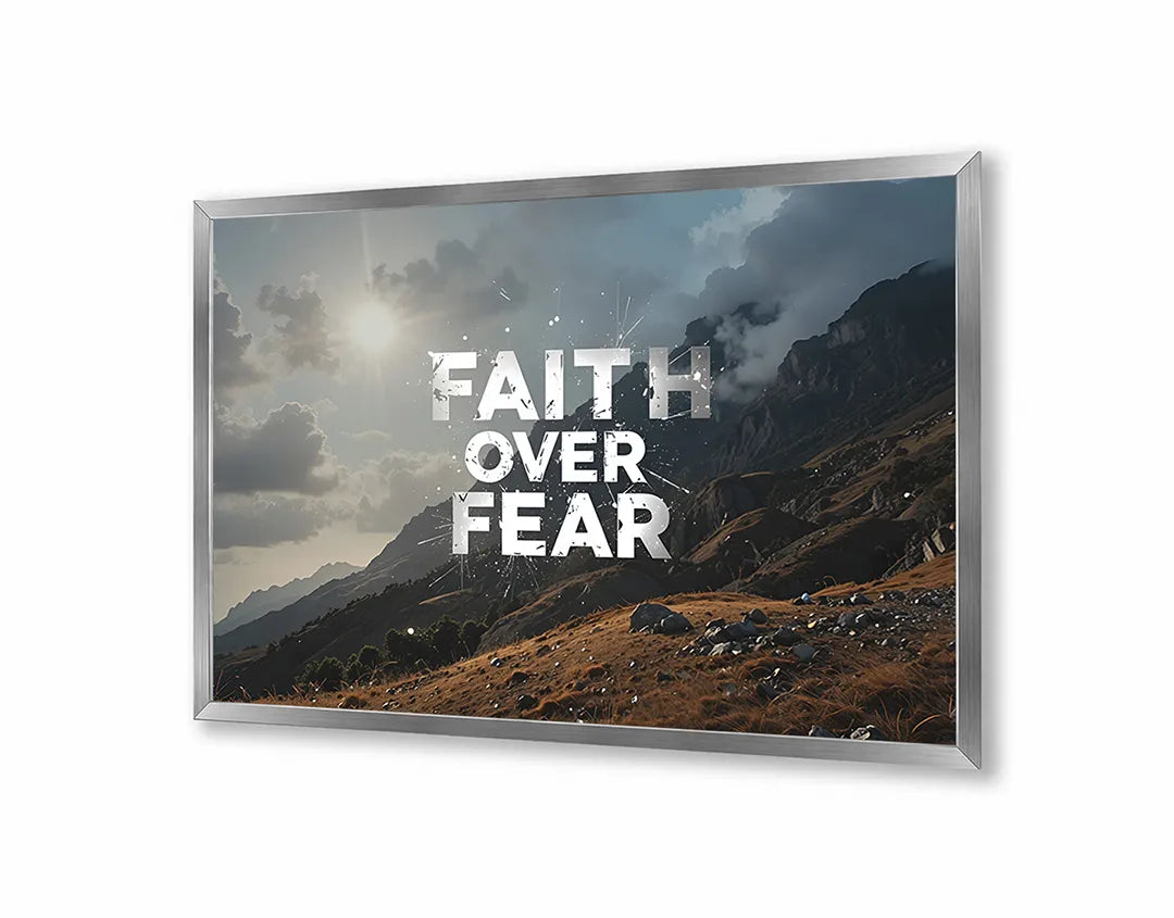 Metall Magnetboard mit hochwertigem Glaube über Fear Berge Landschaft Design