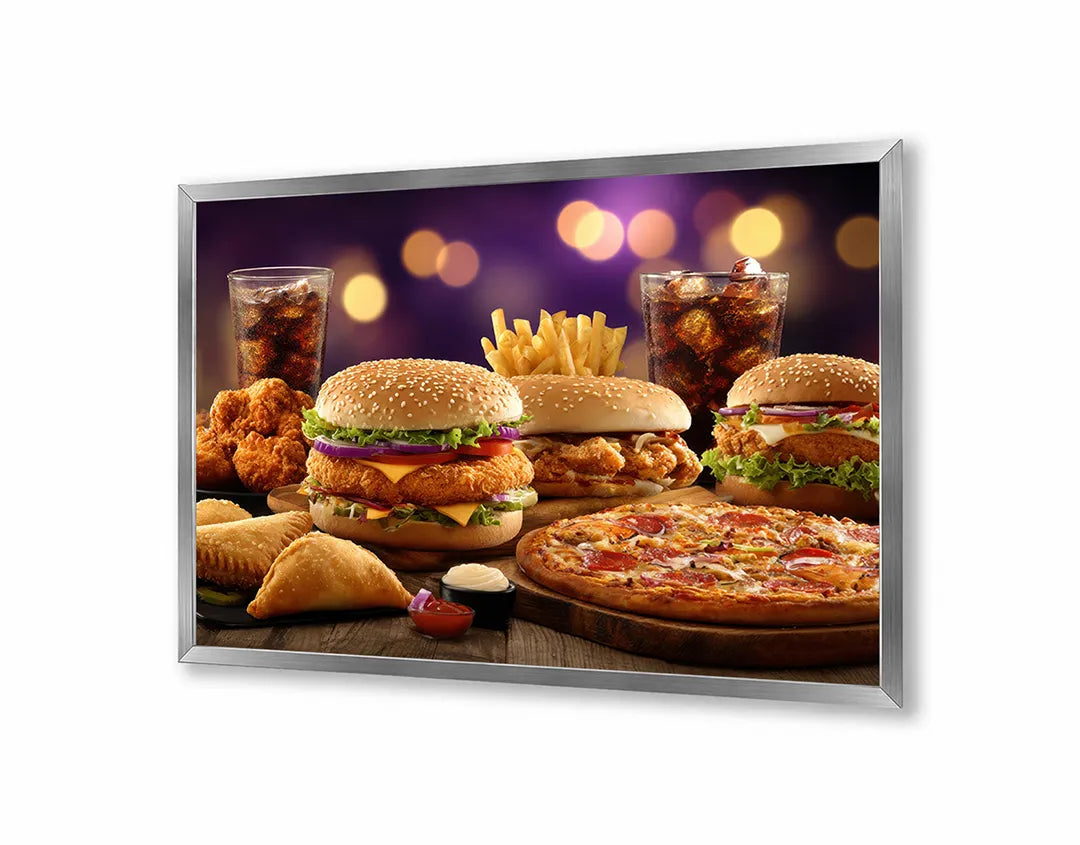 Metall Magnetboard mit hochwertigem Hamburger Menü Fastfood Design