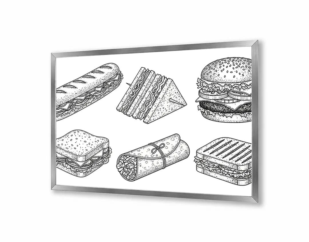Metall Magnetboard mit hochwertigem Brötchen und Snacks Skizze Design