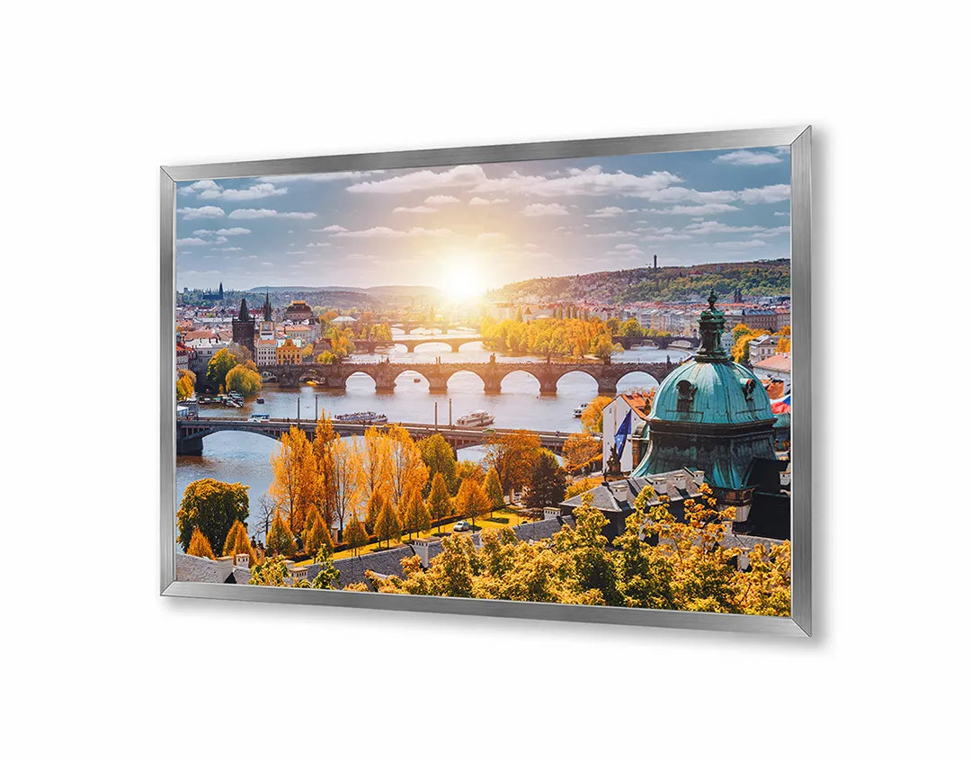 Metall Magnetboard mit hochwertigem Sonnenuntergang Über Ein Brug In Praag Design