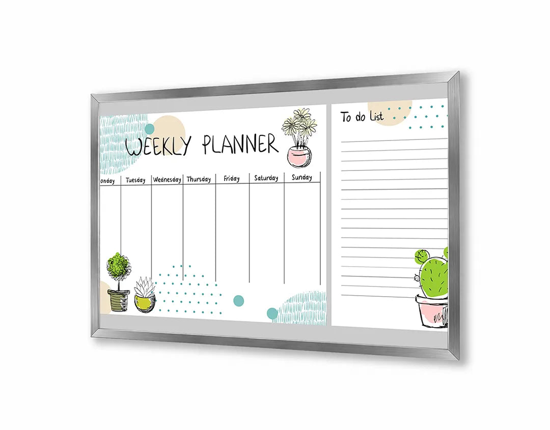 Metall Magnetboard mit hochwertigem Wochenplaner Mit Schattige Cactussen Design