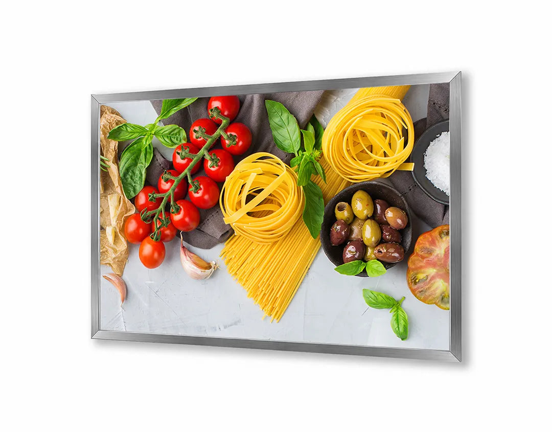 Metall Magnetboard mit hochwertigem Pasta Ingrediënten Und Tomaten Design