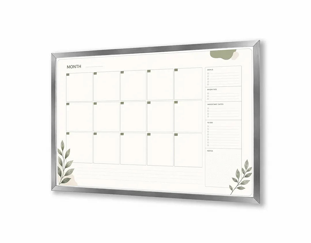 Metall Magnetboard mit hochwertigem Monatsplaner mit Eucalyptus Design