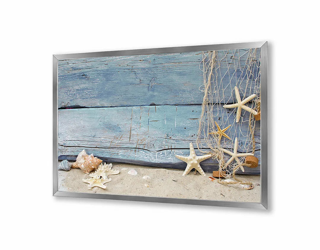 Metall Magnetboard mit hochwertigem Zeesterren auf Blau Holz Design