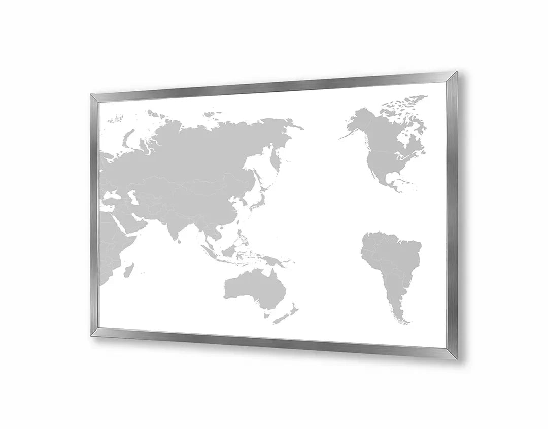 Metall Magnetboard mit hochwertigem Weltkarte grijs weiß Design