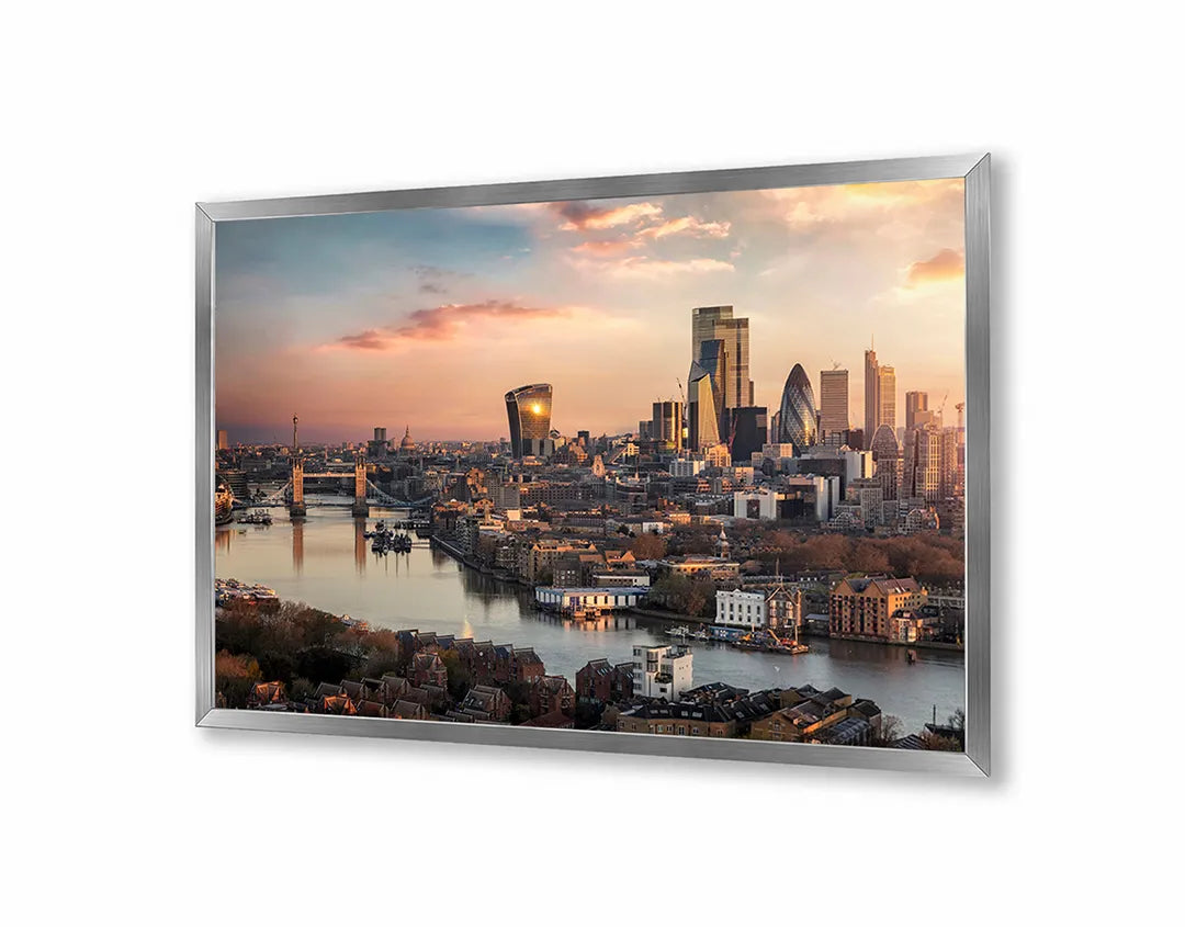 Metall Magnetboard mit hochwertigem Londen Skyline Sonnenuntergang Design