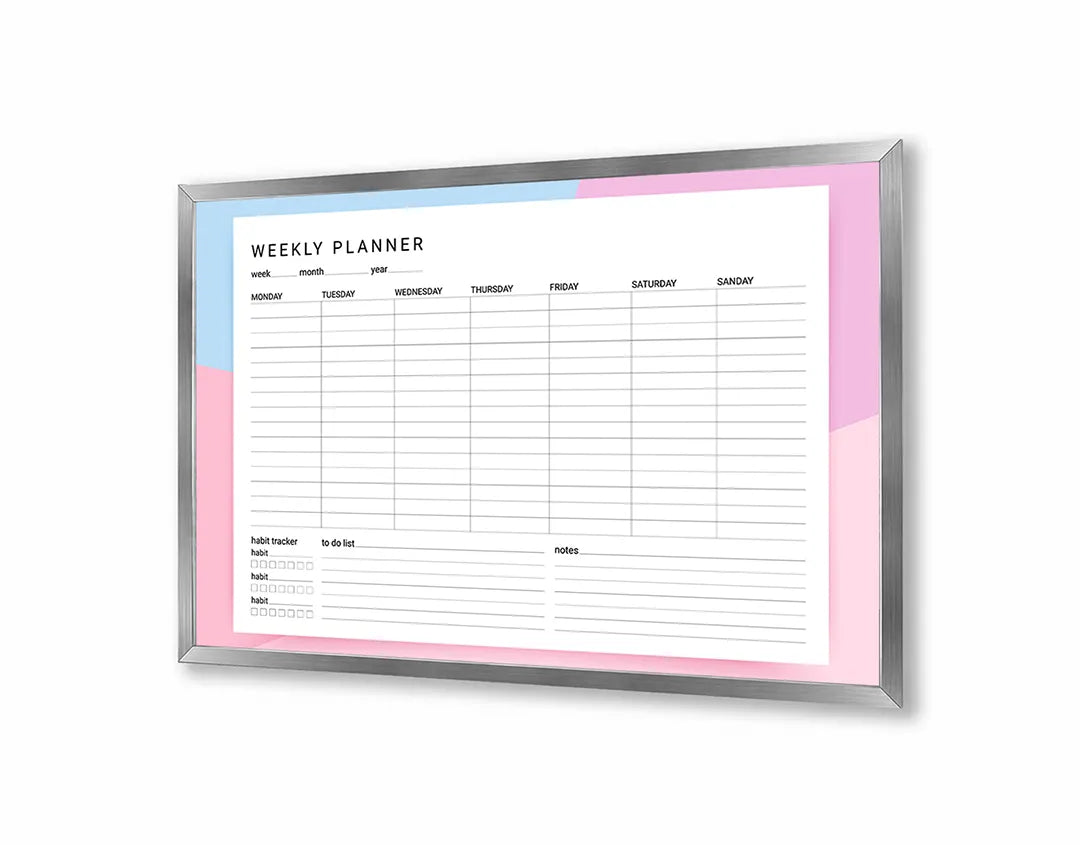 Metall Magnetboard mit hochwertigem Wochenplaner rosa Design
