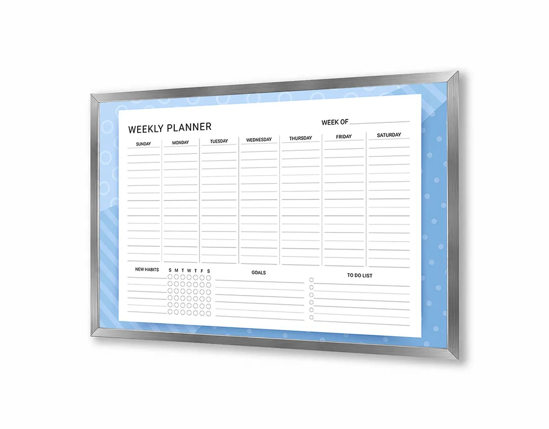 Metall Magnetboard mit hochwertigem Wochenplaner blau Design