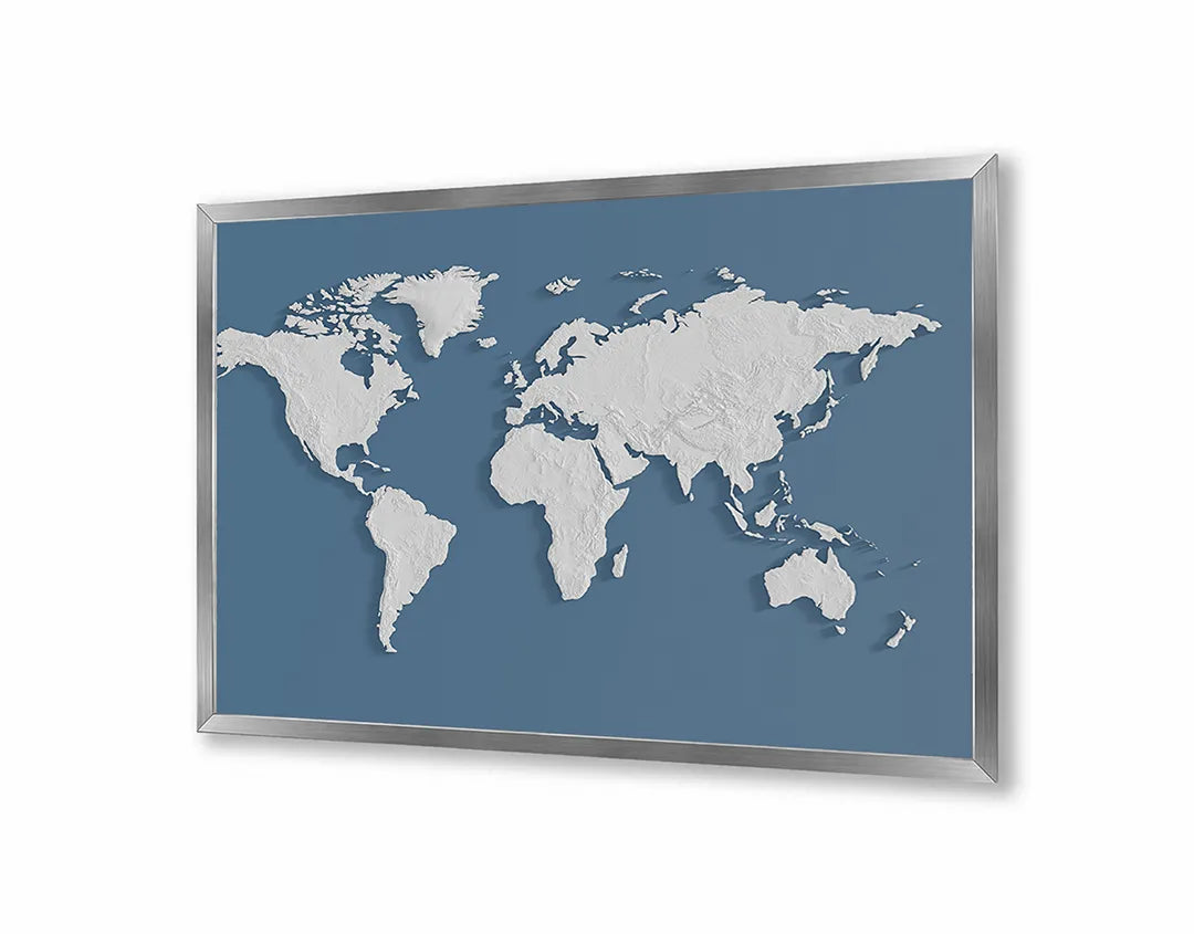 Metall Magnetboard mit hochwertigem Weltkarte blau Design