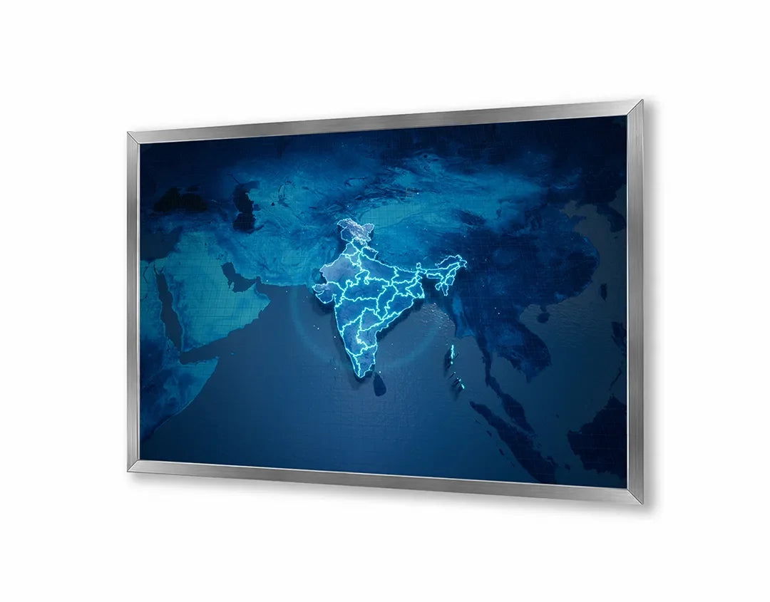Metall Magnetboard mit hochwertigem Weltkarte donkerblauw neon Design