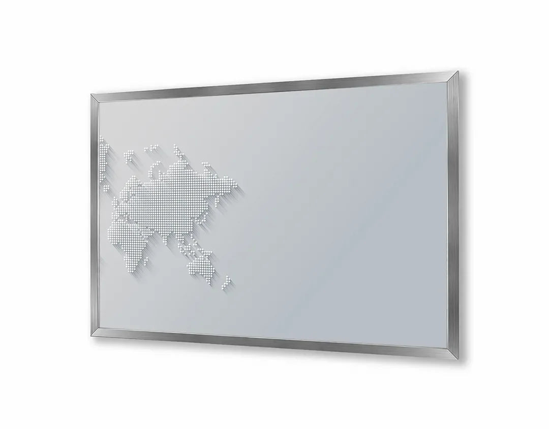 Metall Magnetboard mit hochwertigem Weltkarte grijs 3d Design