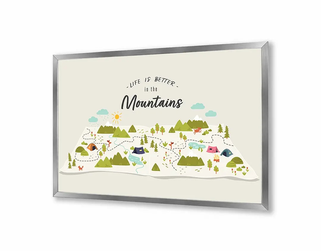 Metall Magnetboard mit hochwertigem Life is better in mountains Design