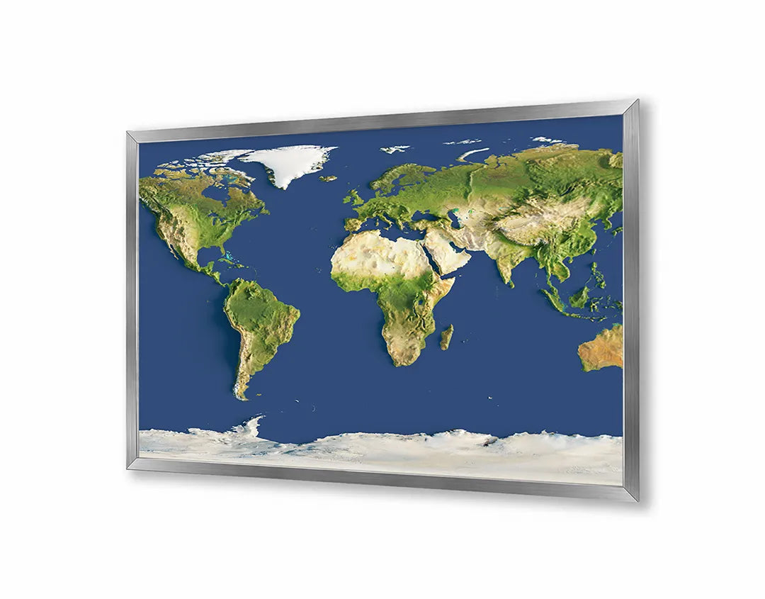Metall Magnetboard mit hochwertigem Weltkarte blau Landschaft Design