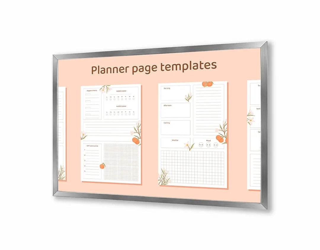 Metall Magnetboard mit hochwertigem Planer orange Blumen Design