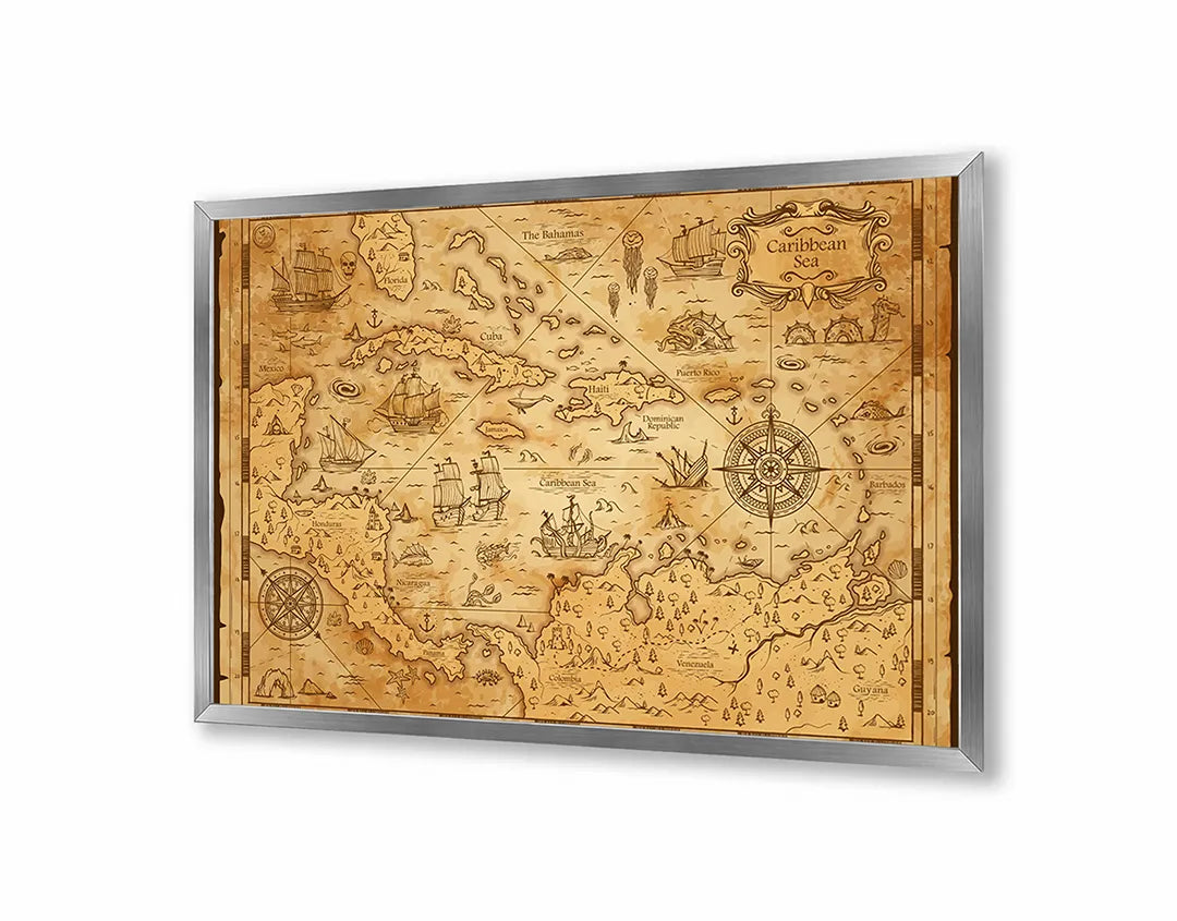 Metall Magnetboard mit hochwertigem Piratenkaart geel Design