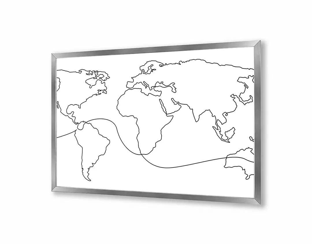 Metall Magnetboard mit hochwertigem Weltkarte schwarze Linien Design