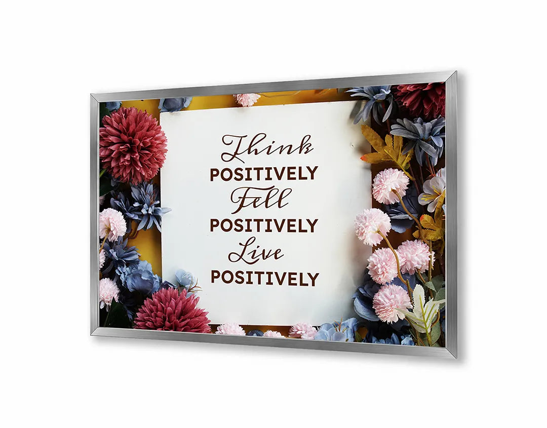 Metall Magnetboard mit hochwertigem Think positive Text Blumen Design