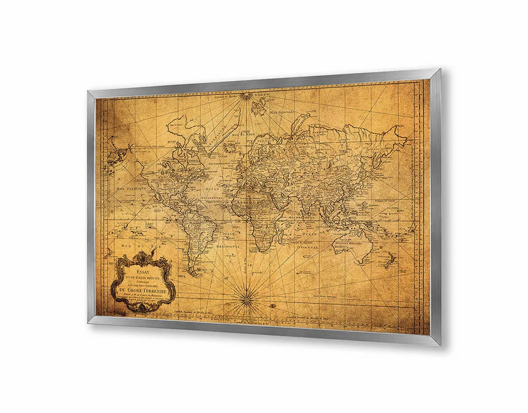 Metall Magnetboard mit hochwertigem Verweerde Vintage Weltkarte Design