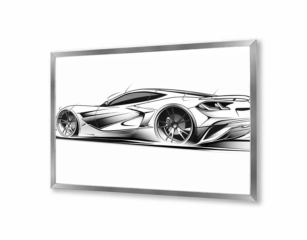Metall Magnetboard mit hochwertigem Sportwagen Skizze zijaanzicht Design