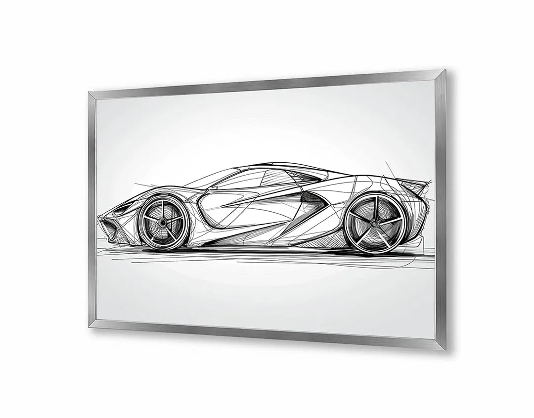 Metall Magnetboard mit hochwertigem Sportwagen Skizze vooraanzicht Design